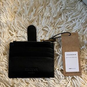 Margot Black Leather Card Holder with Gold Zip